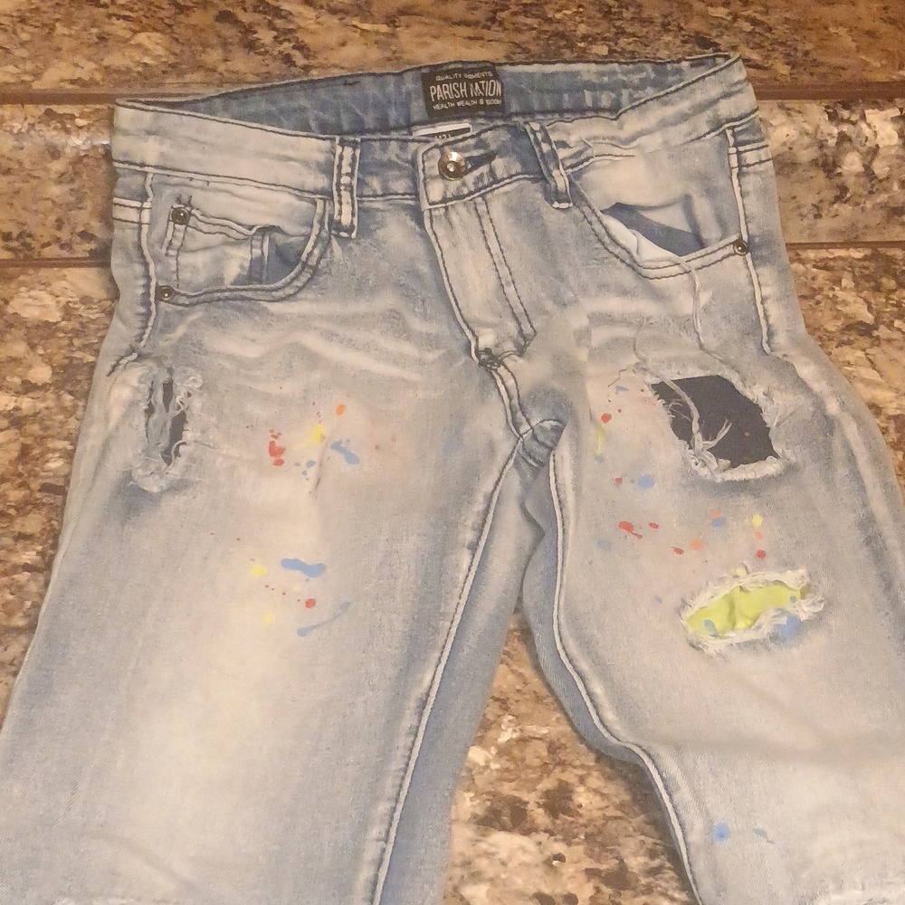 Boys Size 12 Parish Nation Paint Splatter Jeans Like New - Picture 2 of 10